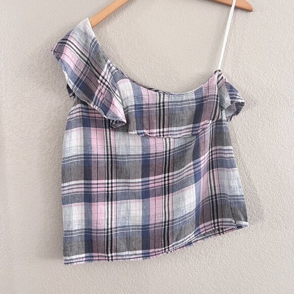 Cloth & Stone Multicolor Plaid Sleeveless One Shoulder Blouse Top Size Small - Picture 2 of 12